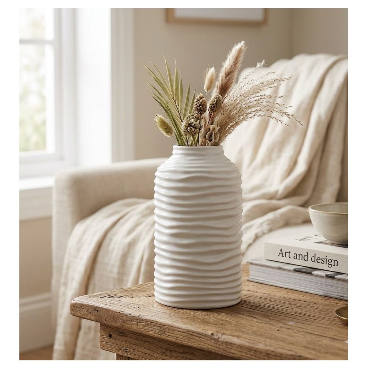 Vase en céramique strié blanc blanc, EDEN