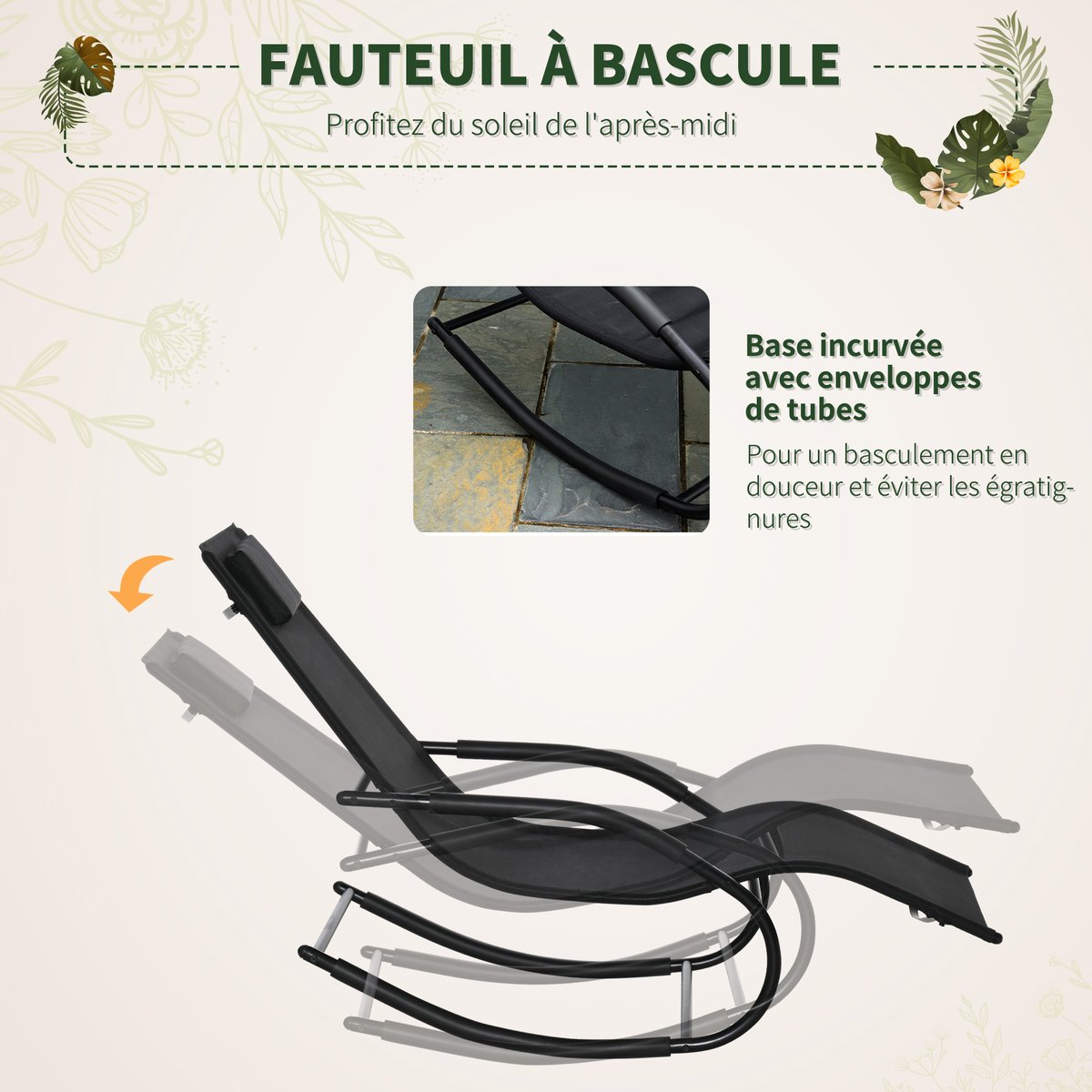 Fauteuil à bascule Textilène Noir noir, OUTSUNNY