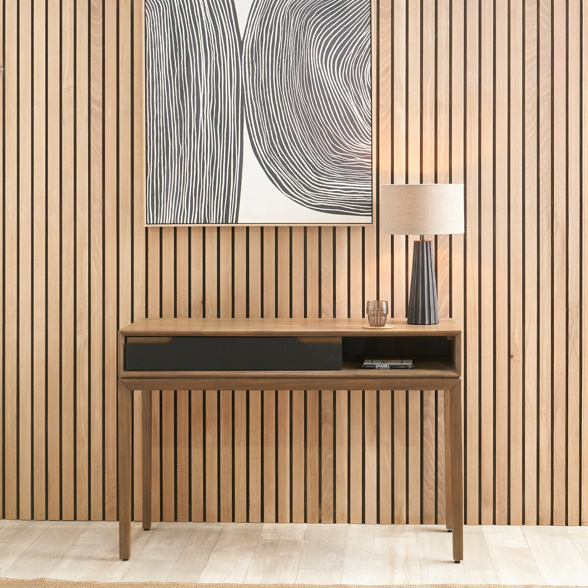 Giano Acacia Wood Console Table black/natural, ÉDITÉ