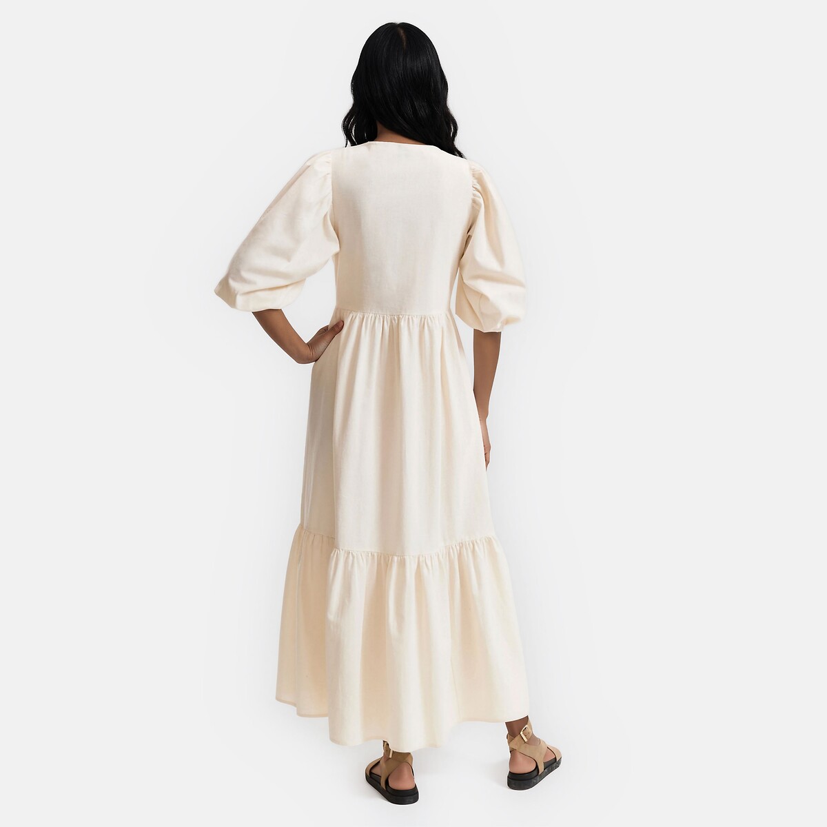 Robe longue col V manches brodées  ivoire brodé, LA REDOUTE COLLECTIONS
