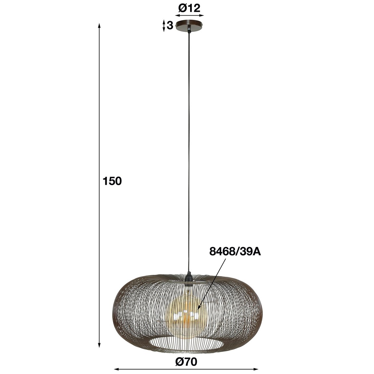 Suspension filaire forme disque RALF noir, PIER IMPORT