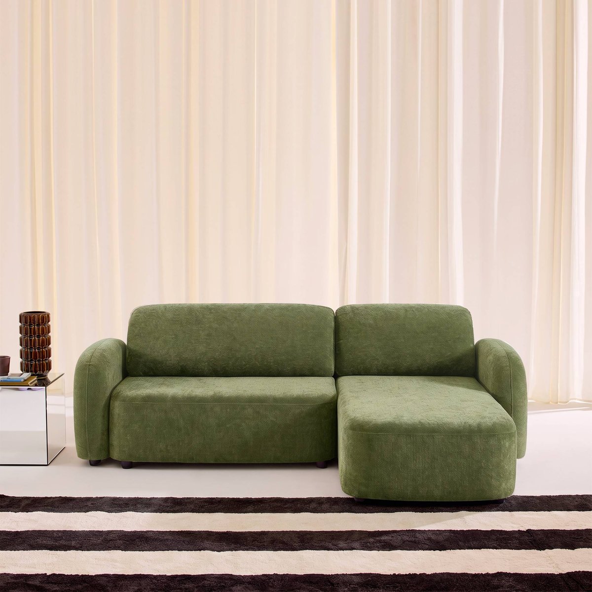 Canapé d'angle réversible convertible 3 places tissu avec coffre NOUMA vert, SWEEEK