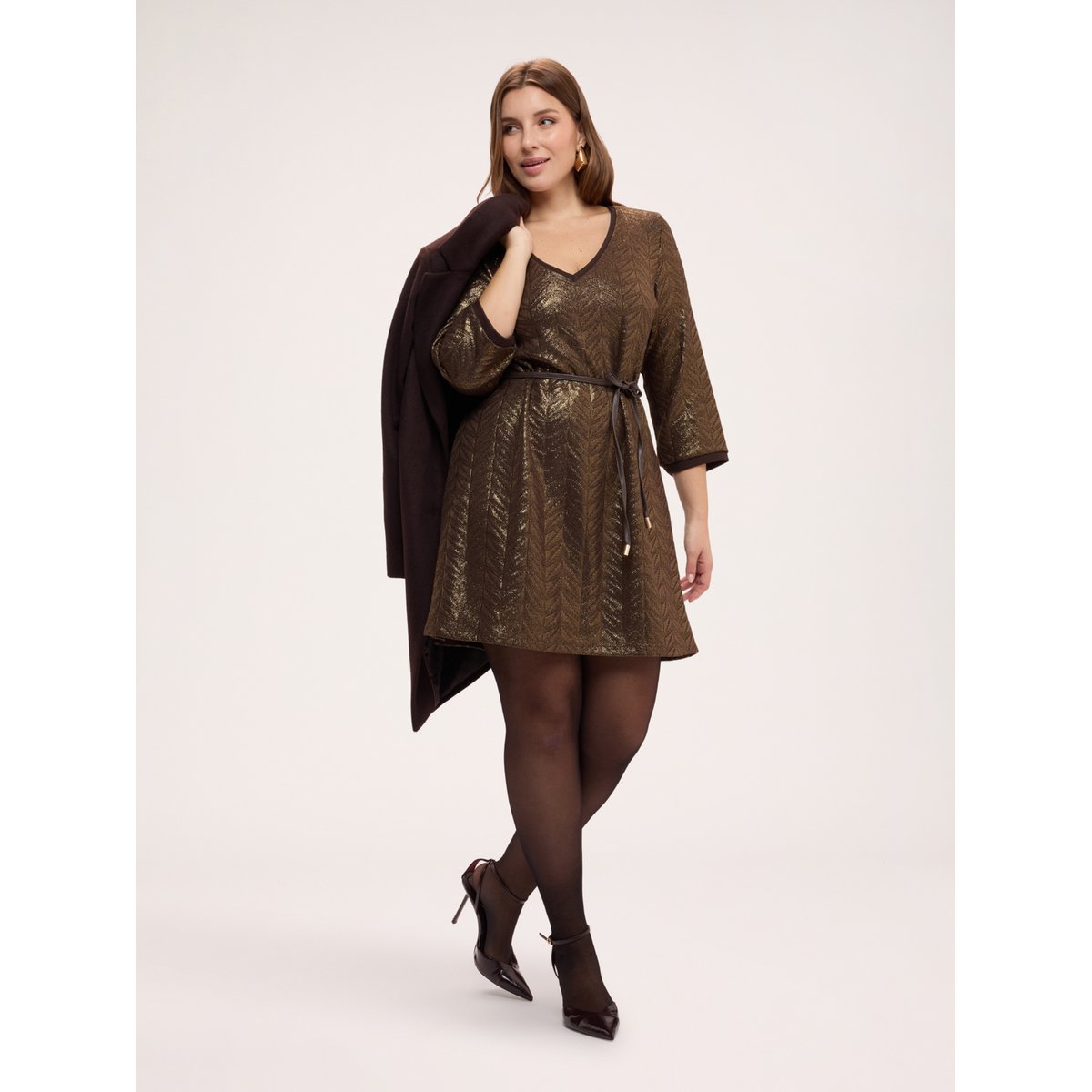 Robe courte évasée marron, FIORELLA RUBINO