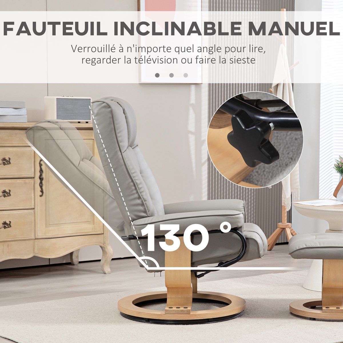 Fauteuil inclinable avec repose-pieds gris, HOMCOM