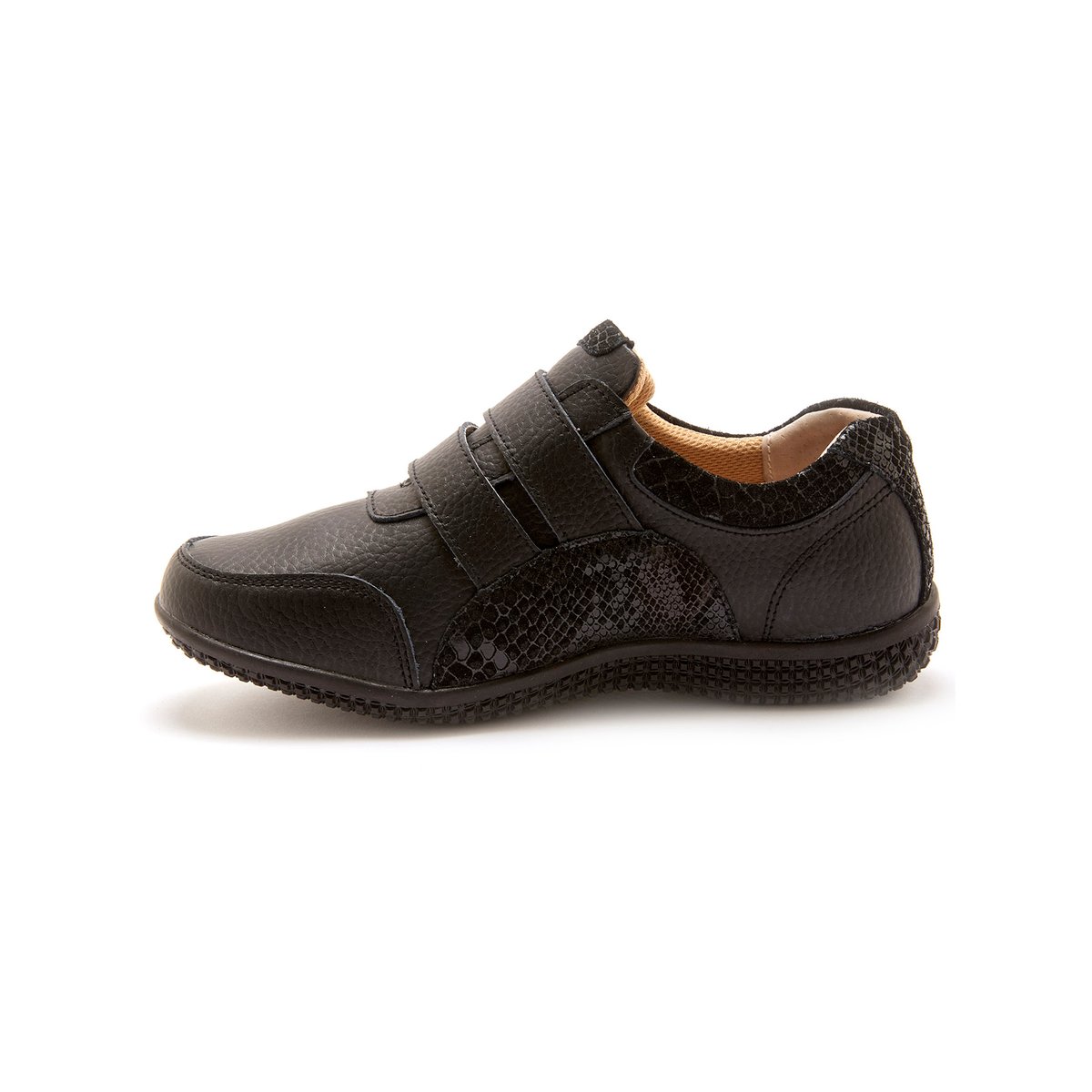 Derbies cuir fantaisie à scratchs noir, PEDICONFORT