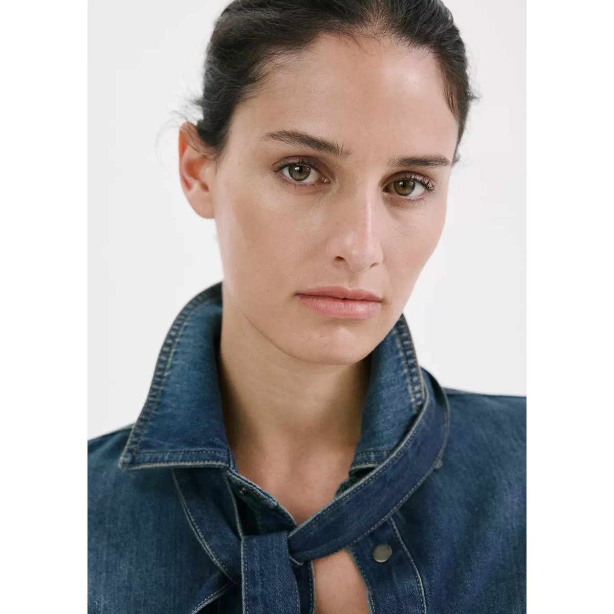 Robe jean combinée bleu moyen, MANGO
