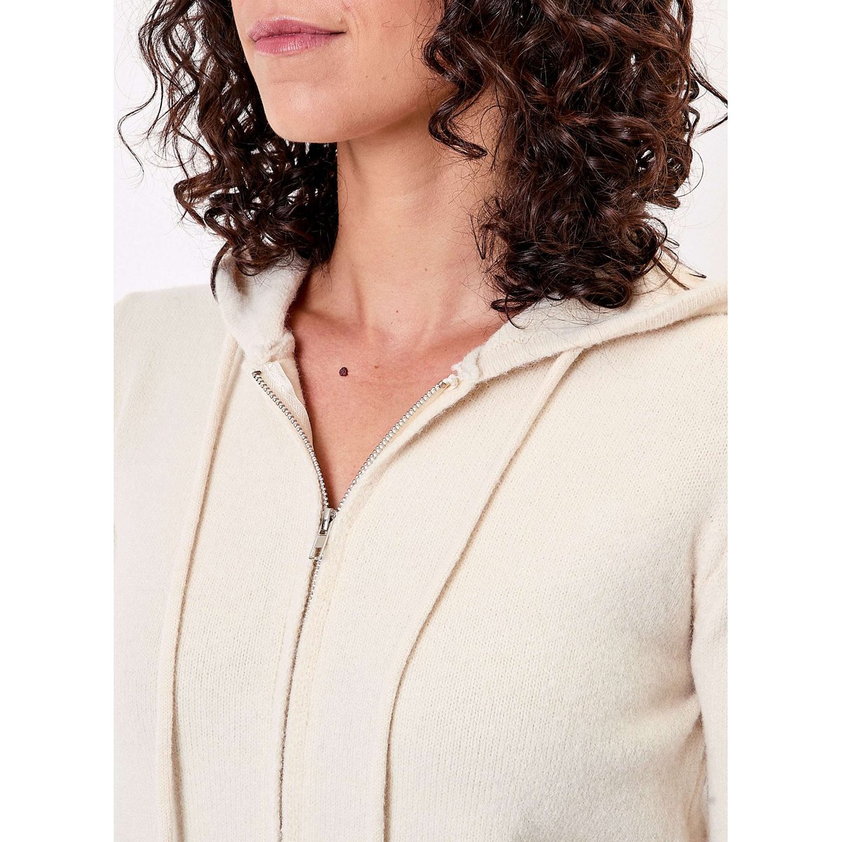 Gilet zippé maille à capuche GARREN beige gray, LA FIANCÉE
