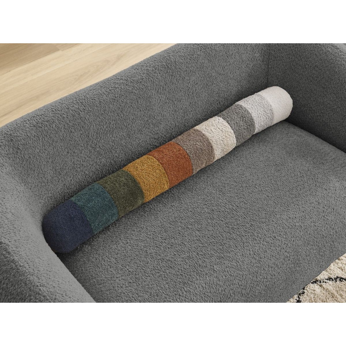 Canapé droit fixe 2 places en tissu bouclette, CELINE gris foncé, BOBOCHIC