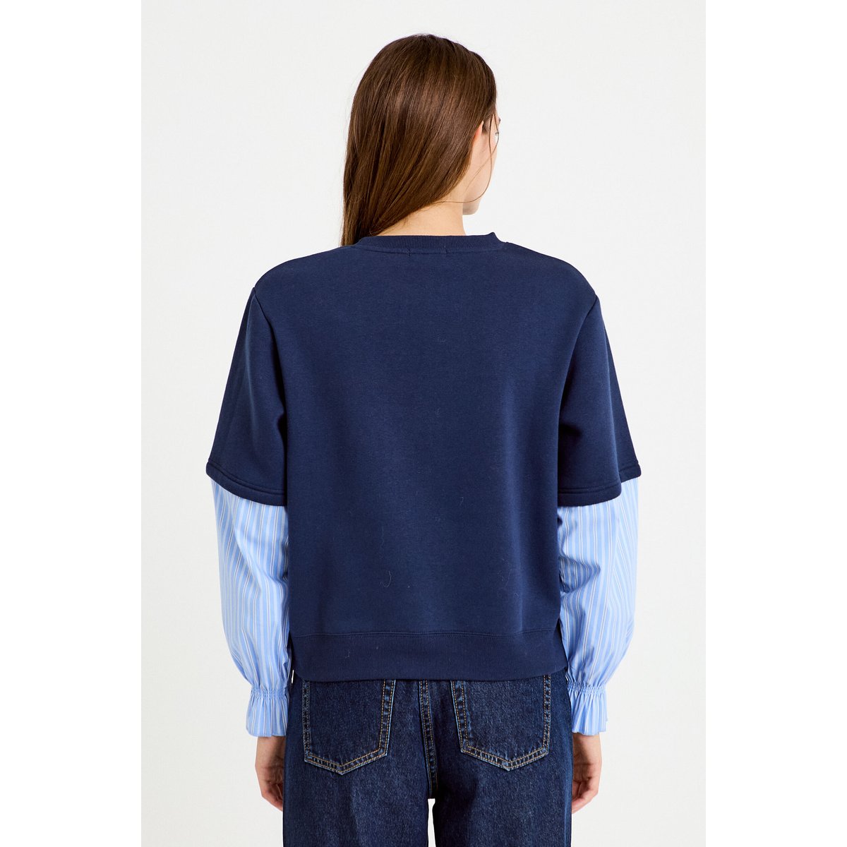 Sweat bi-matière manches longues bleu marine, CACHE CACHE