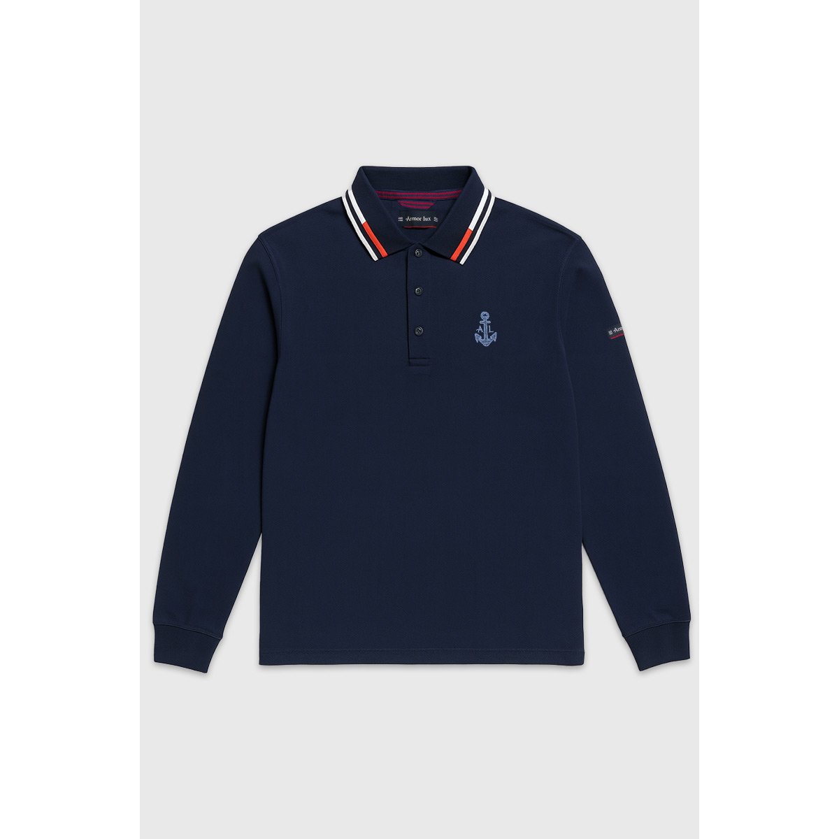 Polo manches longues en coton marine deep, ARMOR-LUX