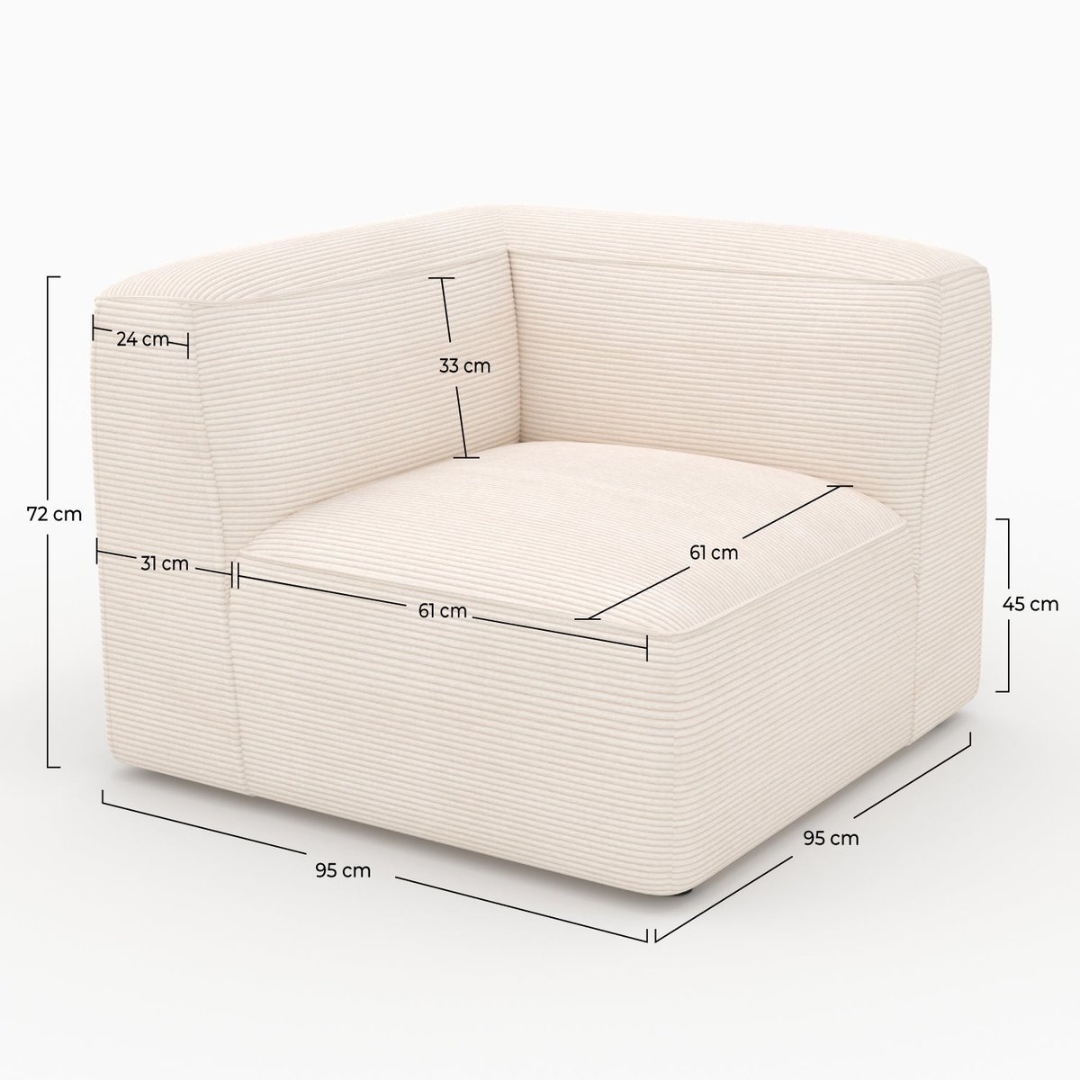 Angle gauche pour canapé modulable en velours côtelé - MINA blanc cassé, MAISON PAVANE