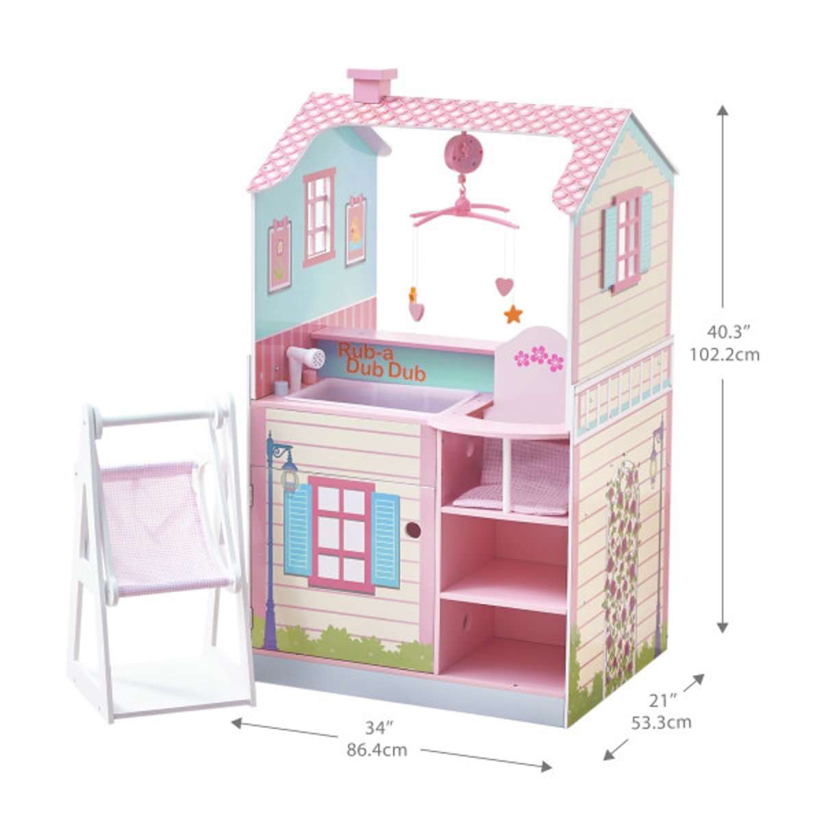 Table à langer poupée avec rangement et lit bébé rose, TEAMSON KIDS