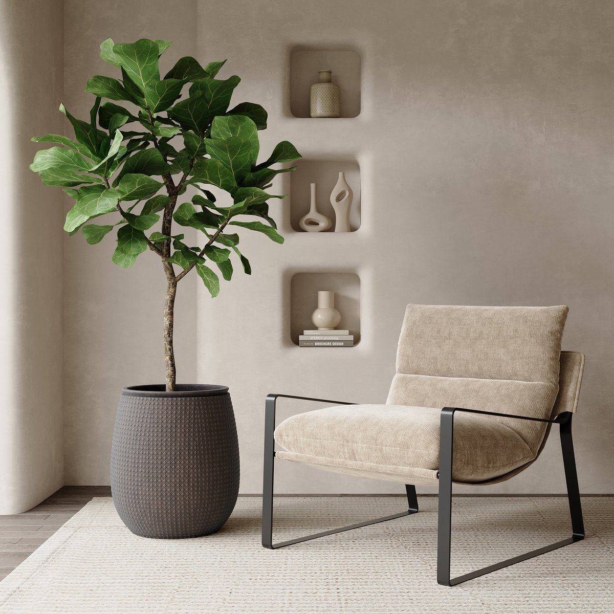 Cache-pot décoratif en ciment H50 ZEN marron, SIA DECO
