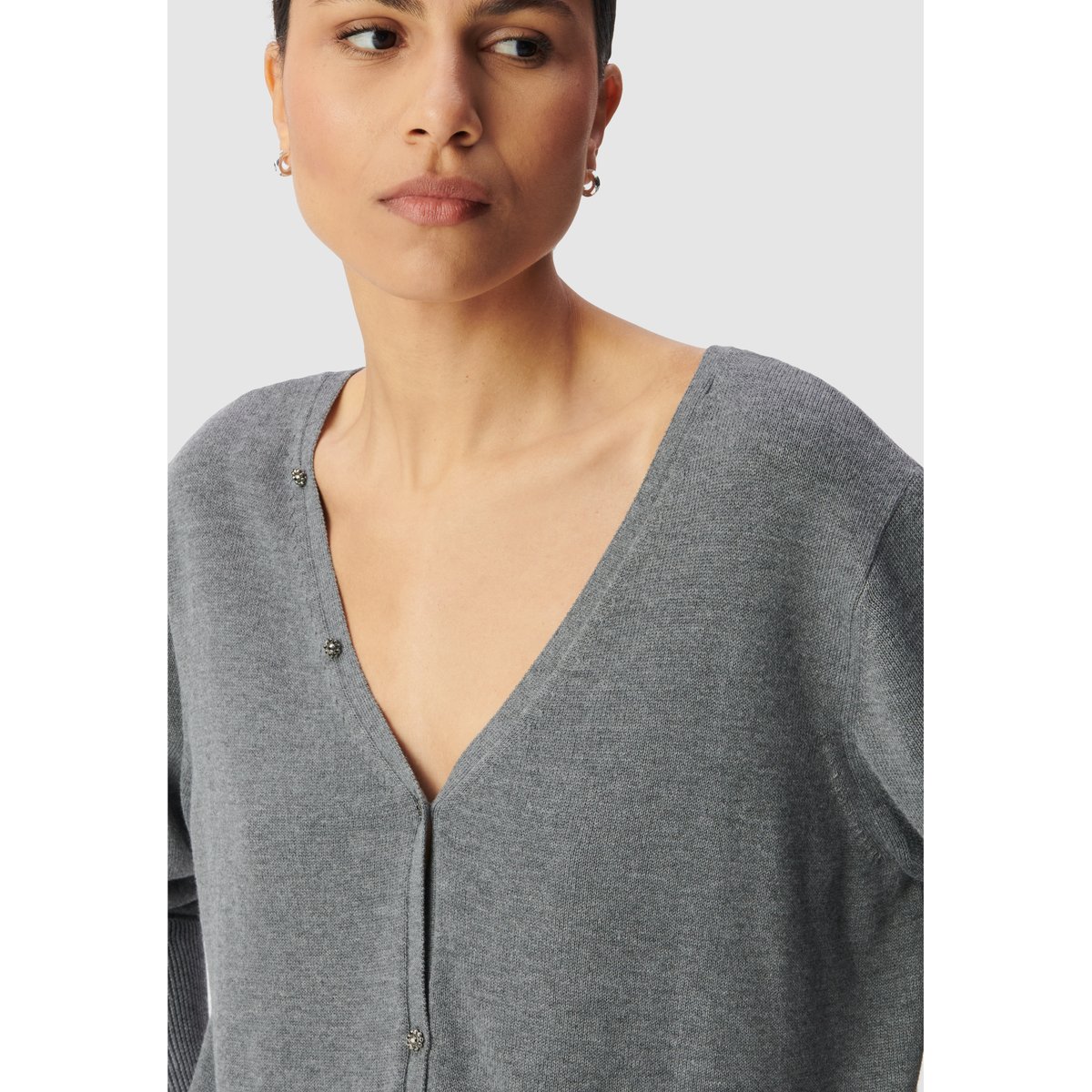 Cardigan tricot réversible devant/dos gris chiné, IKKS