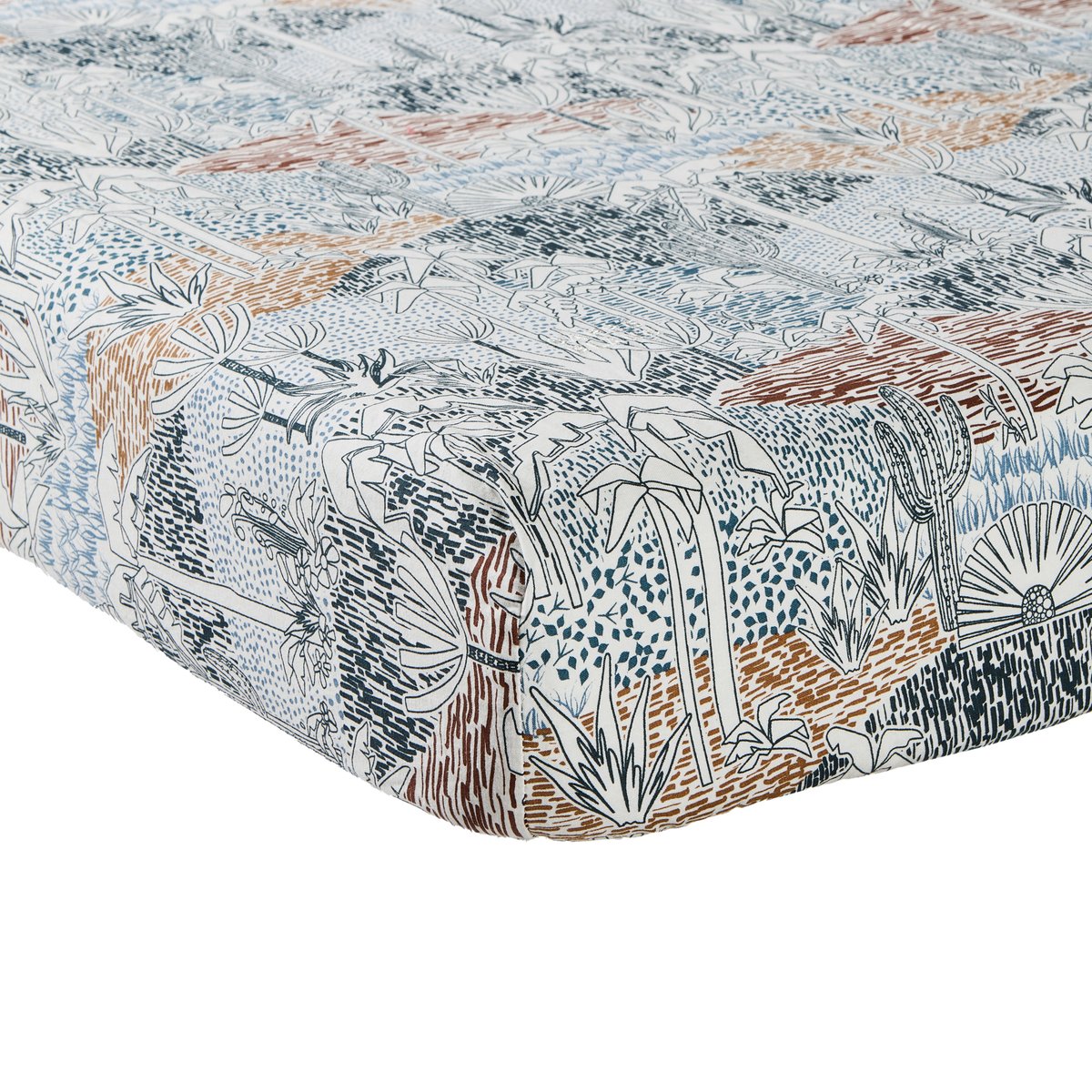 Drap housse coton bio JURASSIC imprimé, CARRE BLANC