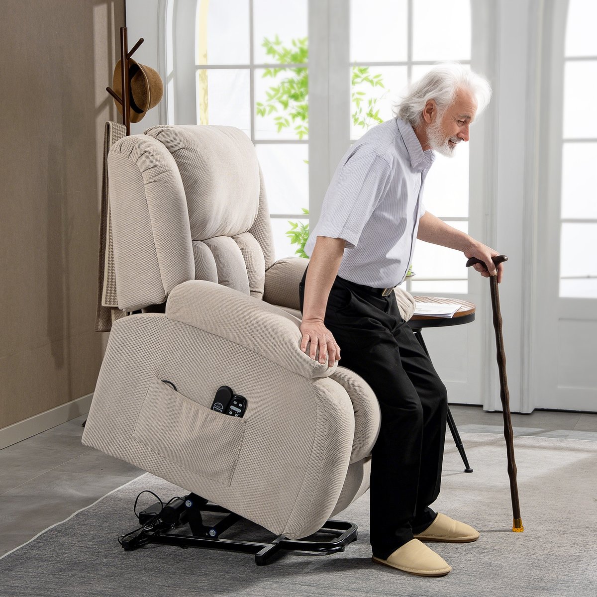 Fauteuil releveur multifonctionnel Velours beige, HOMCOM