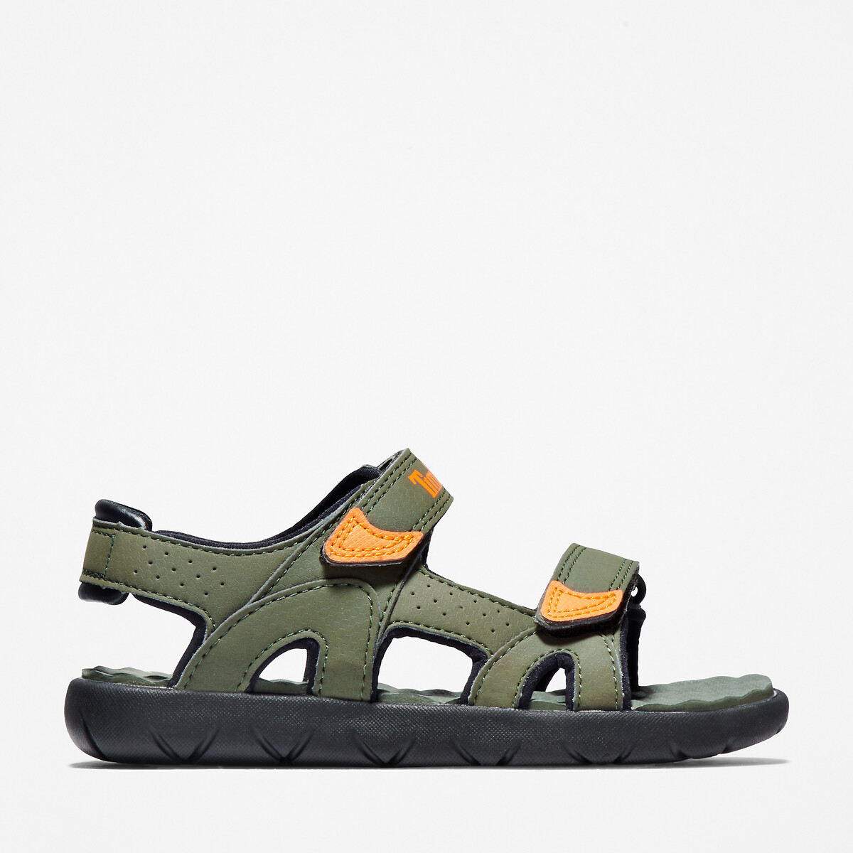 Kids Perkins Row 2-Strap Sandals in Leather with Touch 'n' Close Fastening dark green, TIMBERLAND