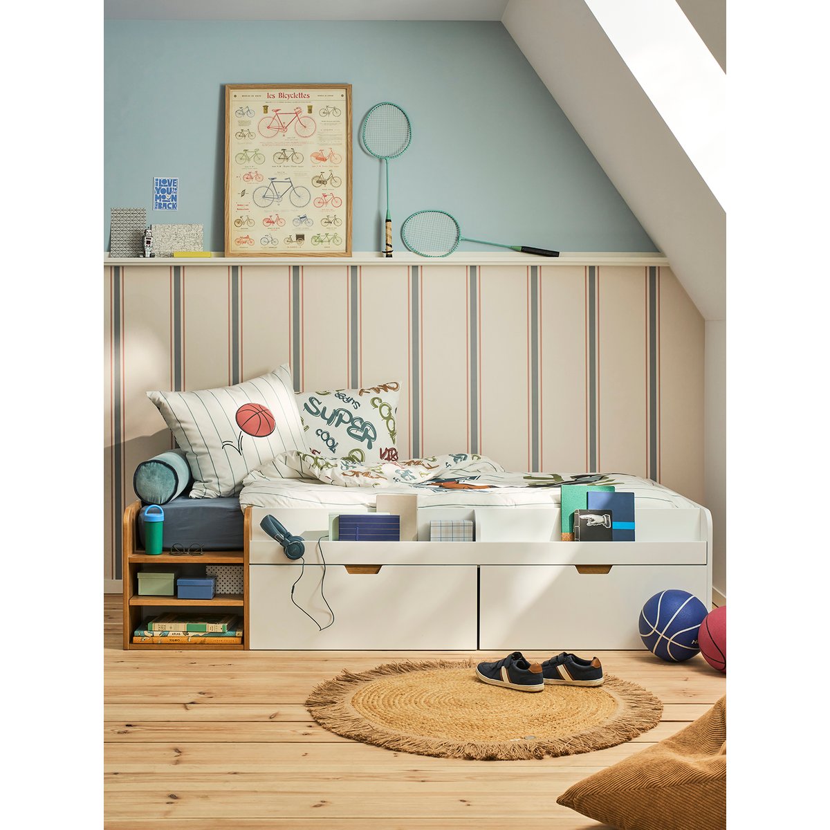 Lit enfant avec rangements 90x200cm Pirouette blanc, VERTBAUDET
