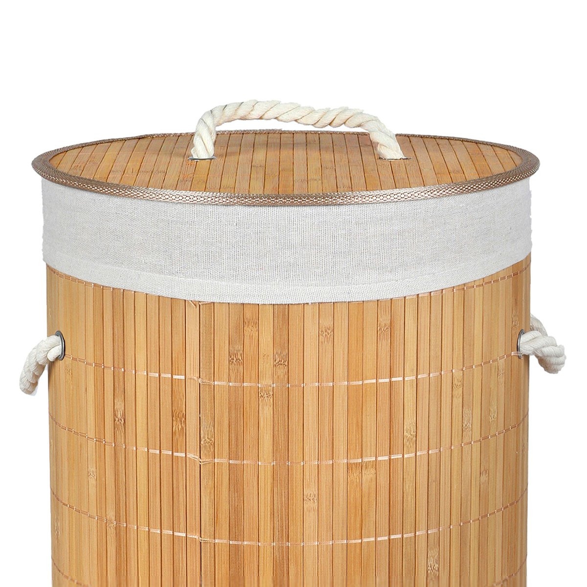 Panier à linge rond en bambou 54L 35x35x57cm bois, ATMOSPHERA