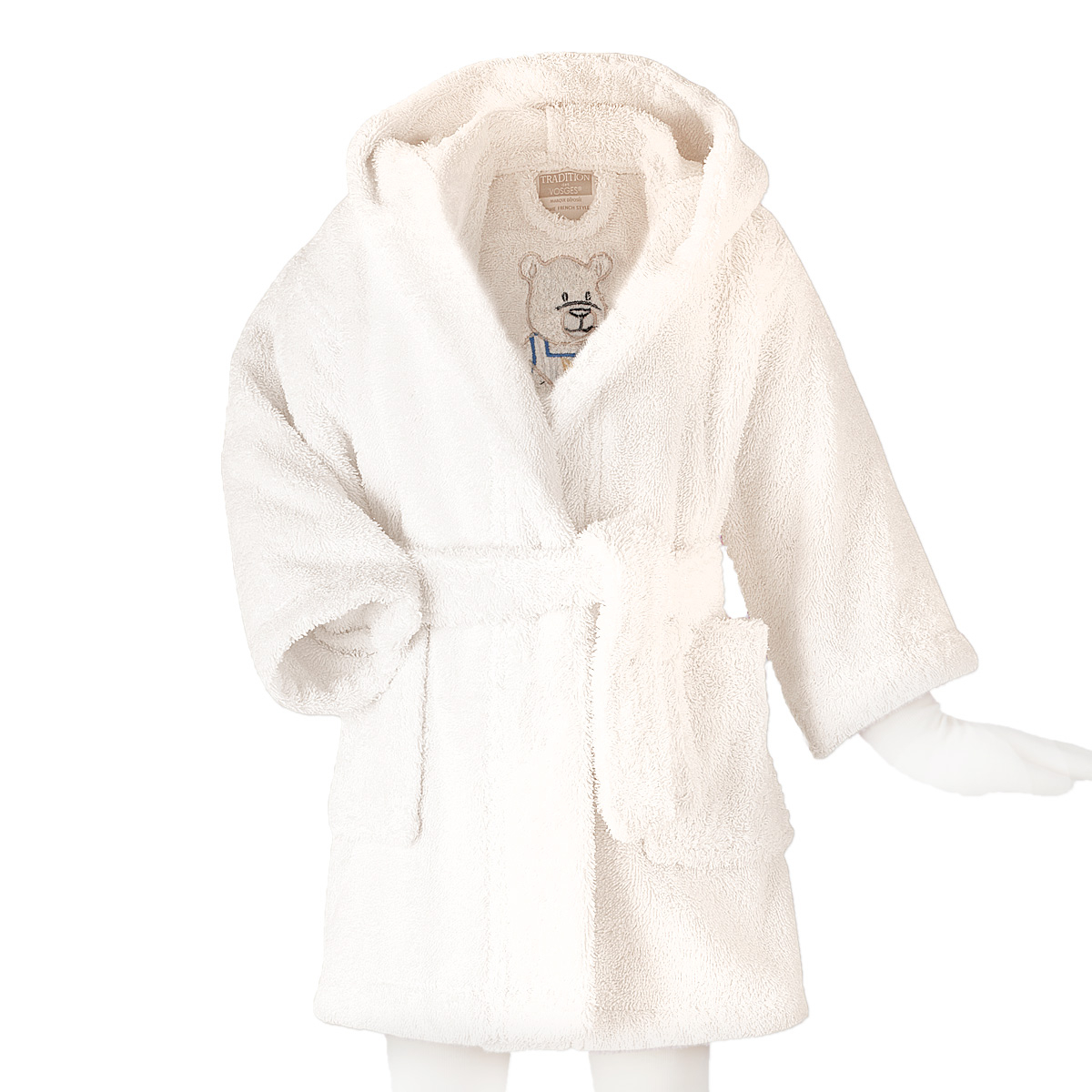 Peignoir en Coton 500g/m² modèle brodé - OURSON BOY beige ecru, TRADITION DES VOSGES