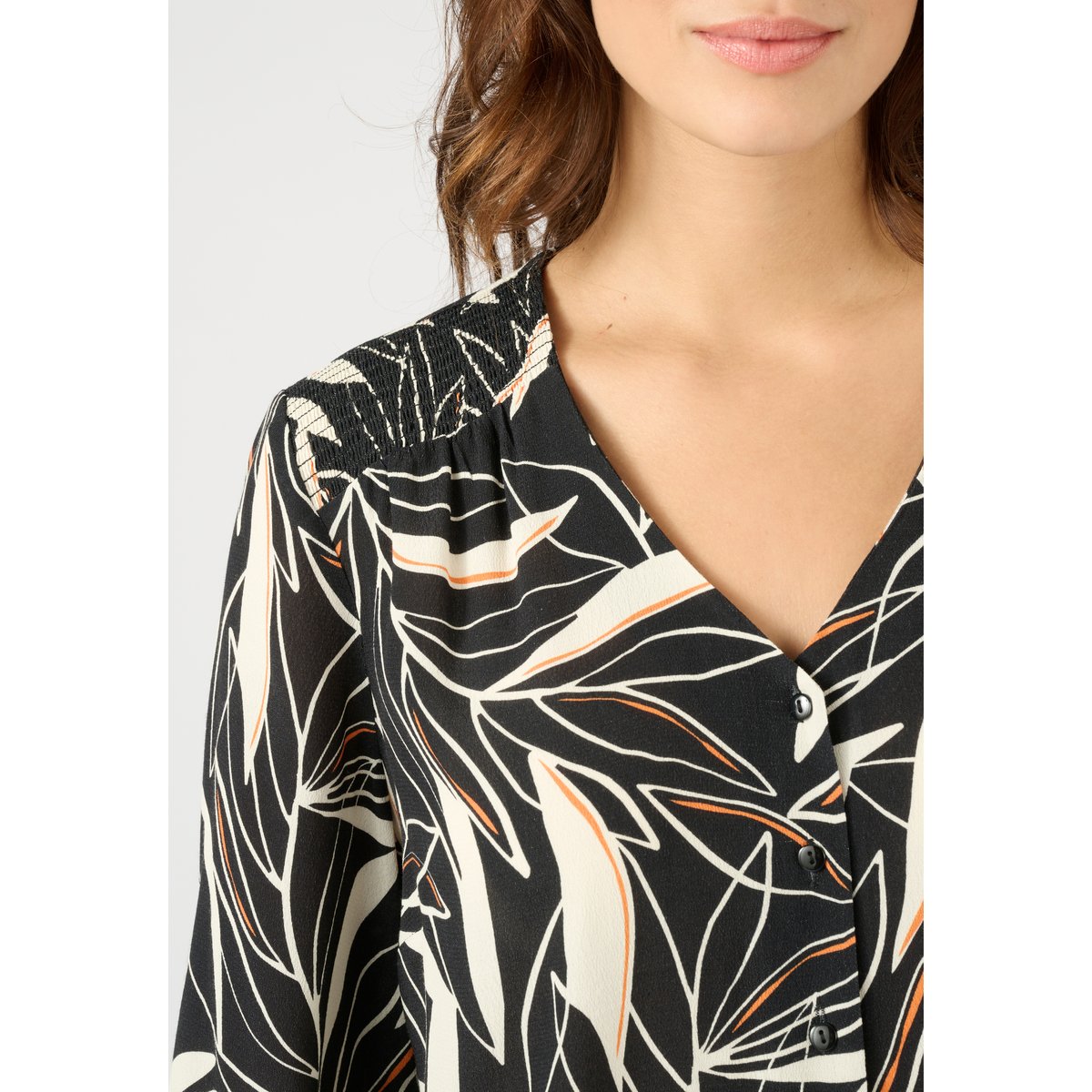 Chemisier tissu crêpe pure viscose noir feuillage, DAMART