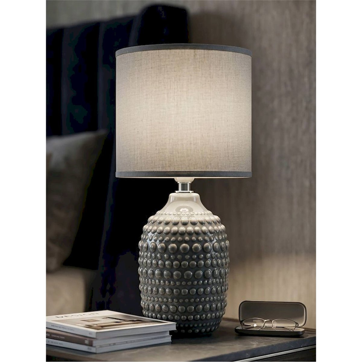 Lampe de chevet céramique abat-jour tissu MODERN gris, RECOLLECTION