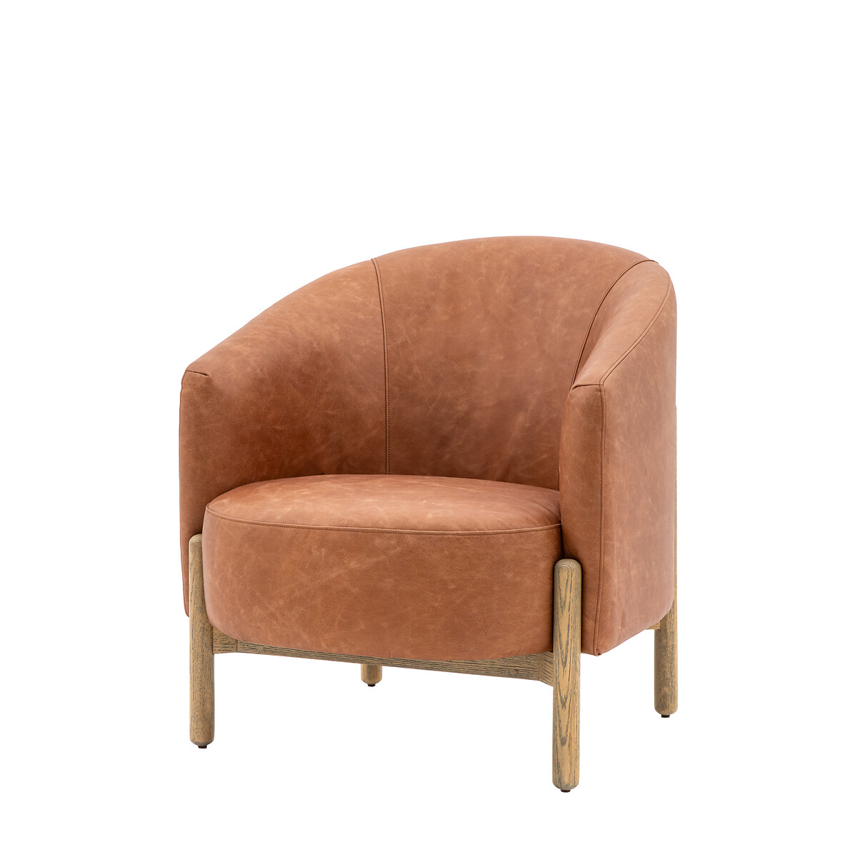 Thorpes Rounded Leather Tub Armchair with Oak Legs brown , ÉDITÉ