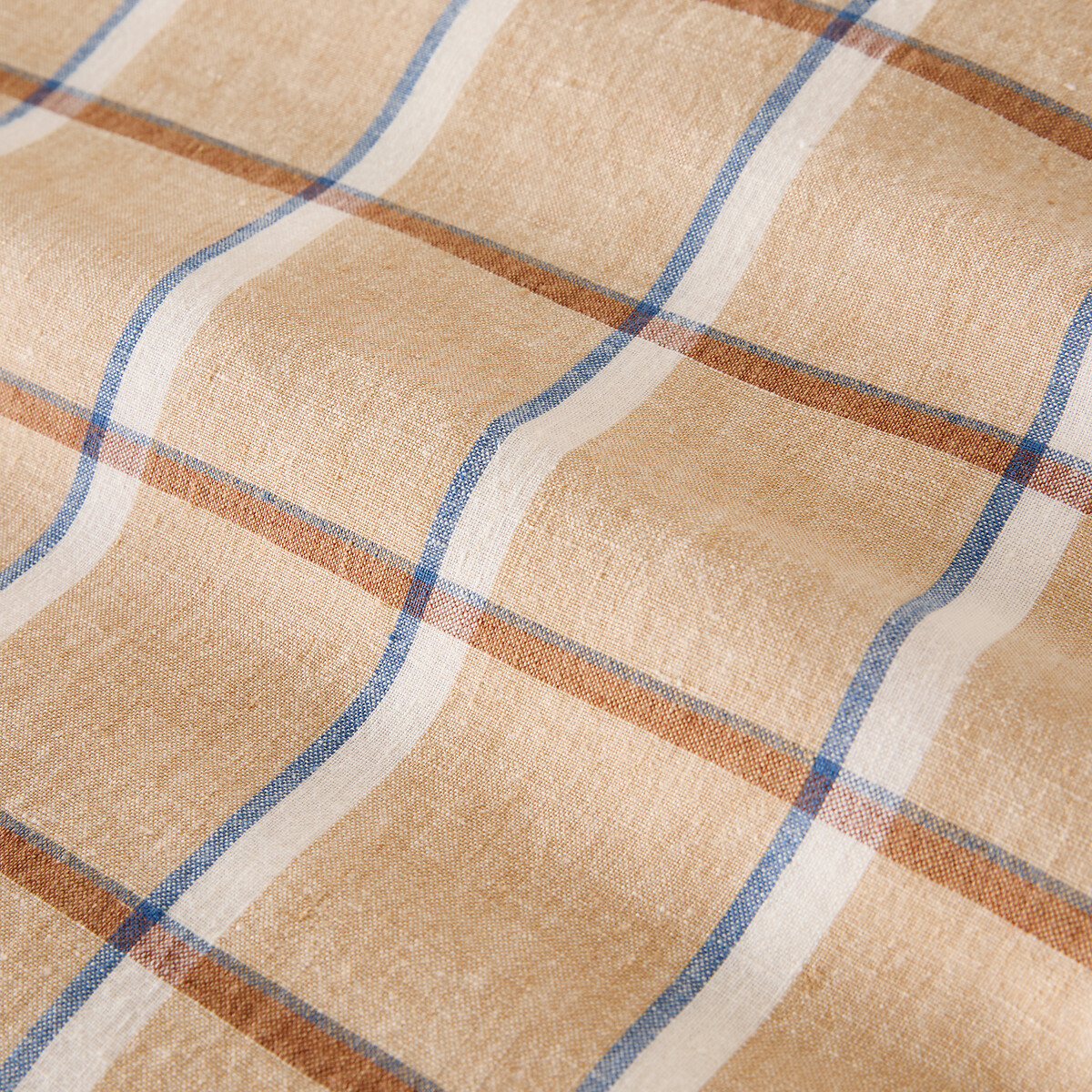 Funda de almohada en lino lavado, de cuadros, DANAHEL beige/caramelo, LA REDOUTE INTERIEURS