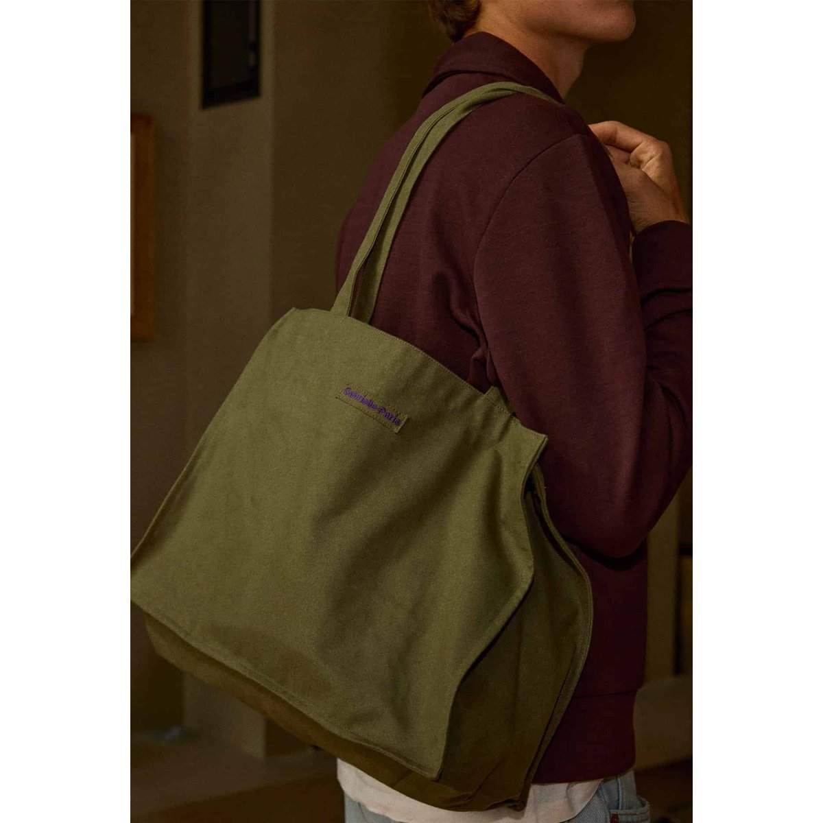 Sac 24h en coton, RAYURES kaki, GABRIELLE PARIS