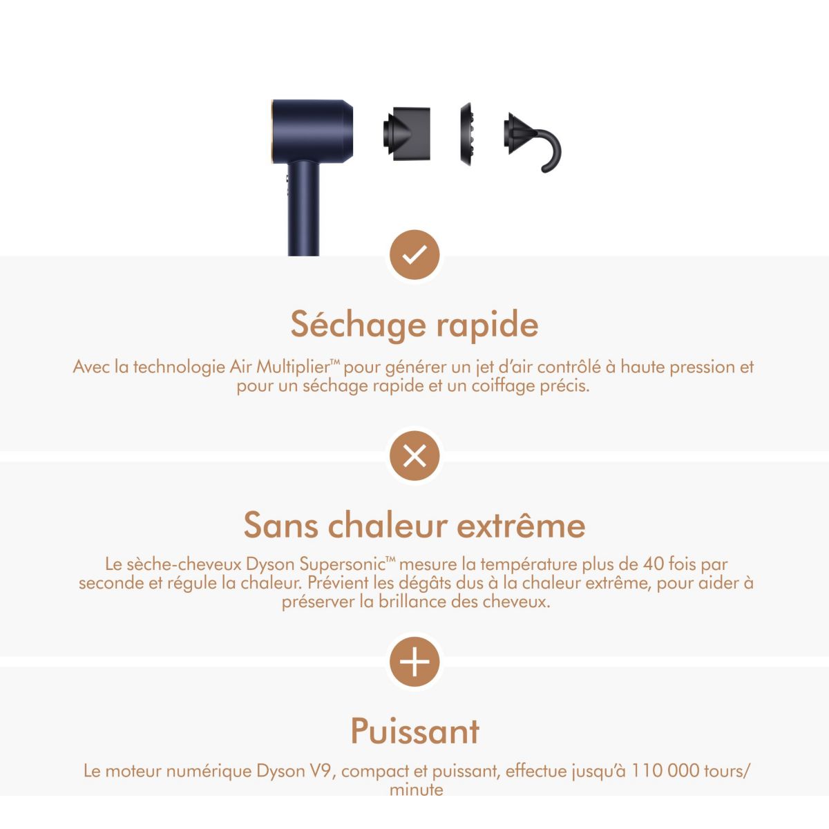 Sèche cheveux Supersonic cheveux raides à ondulés bleu de prusse cuivré couleur unique, DYSON