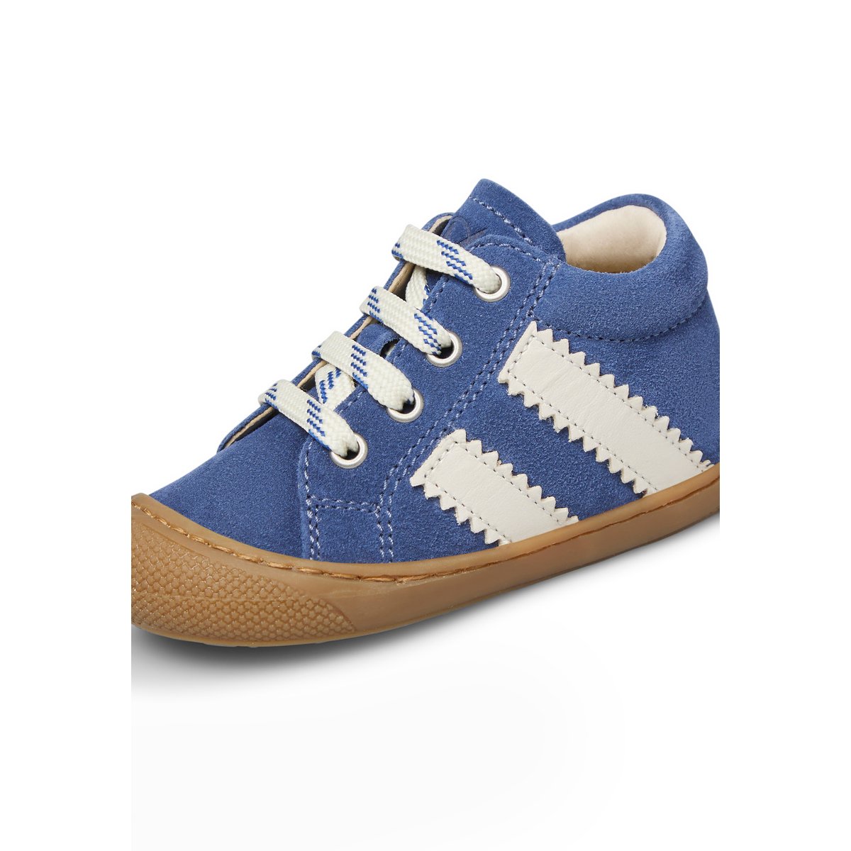 Chaussures premiers pas en cuir et suède MACKS 2 bleu-blanc, NATURINO
