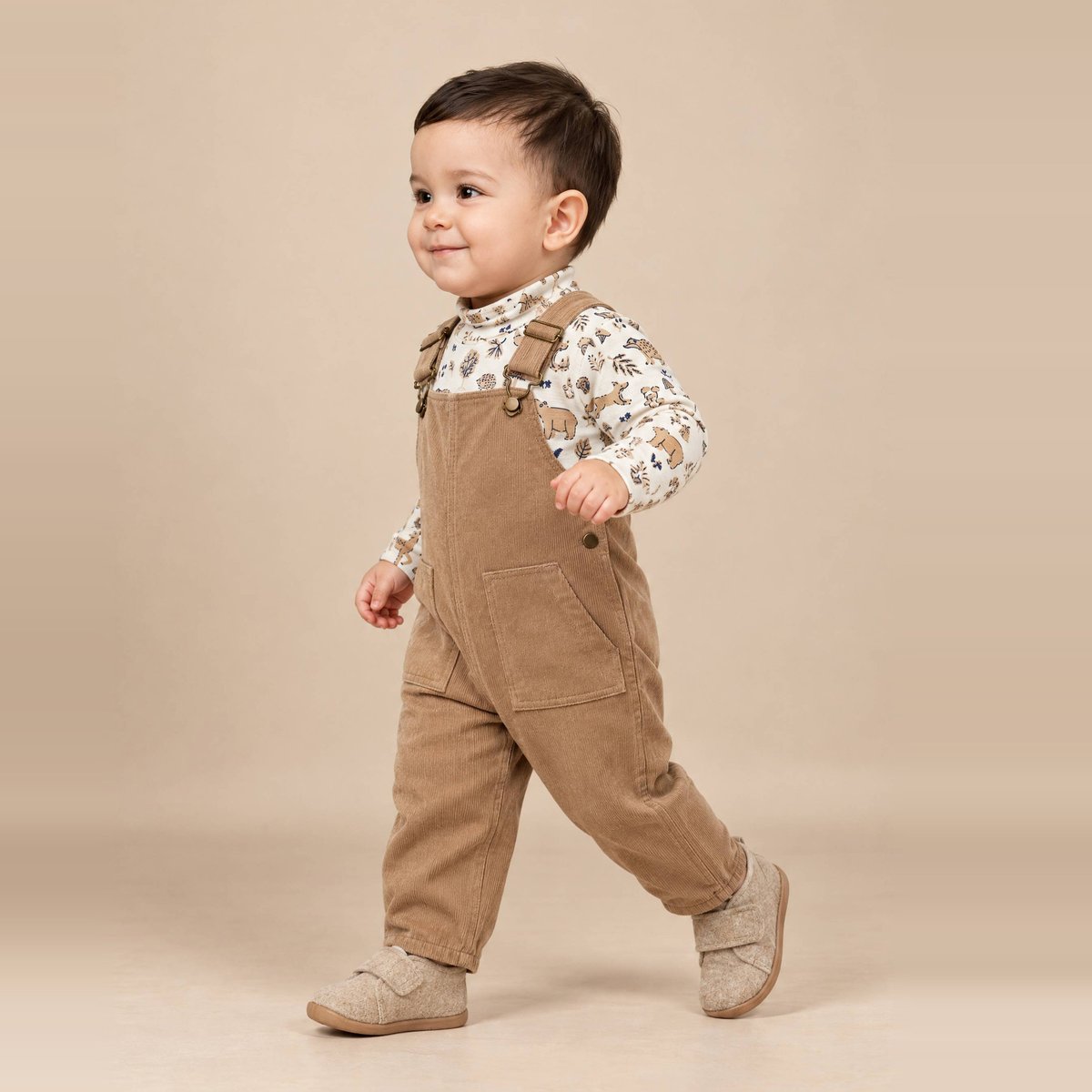 T-shirt manches longues col roulé imprimé en coton BIO GOTS naturel, BOUT'CHOU