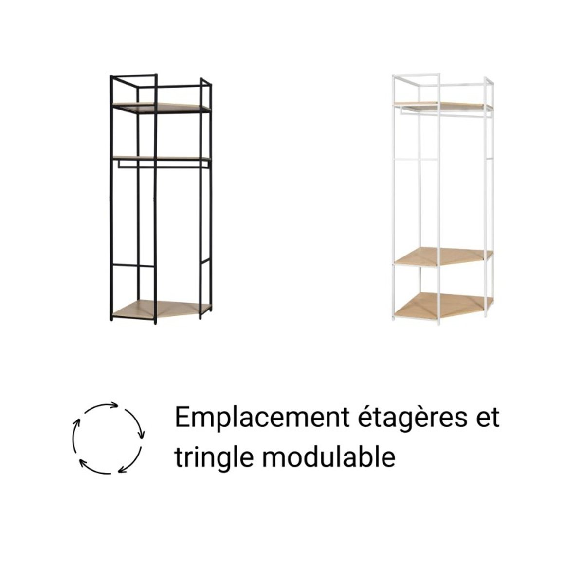 Lot de 3 portants vêtements en bois et métal 180x200cm JUNE blanc, MOB IN