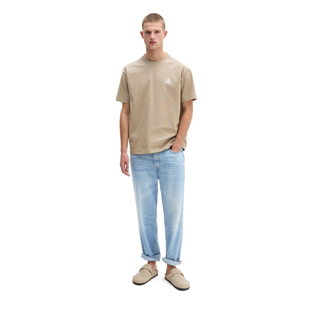 T-shirt loose avec impression dans le dos beige, MARC O'POLO