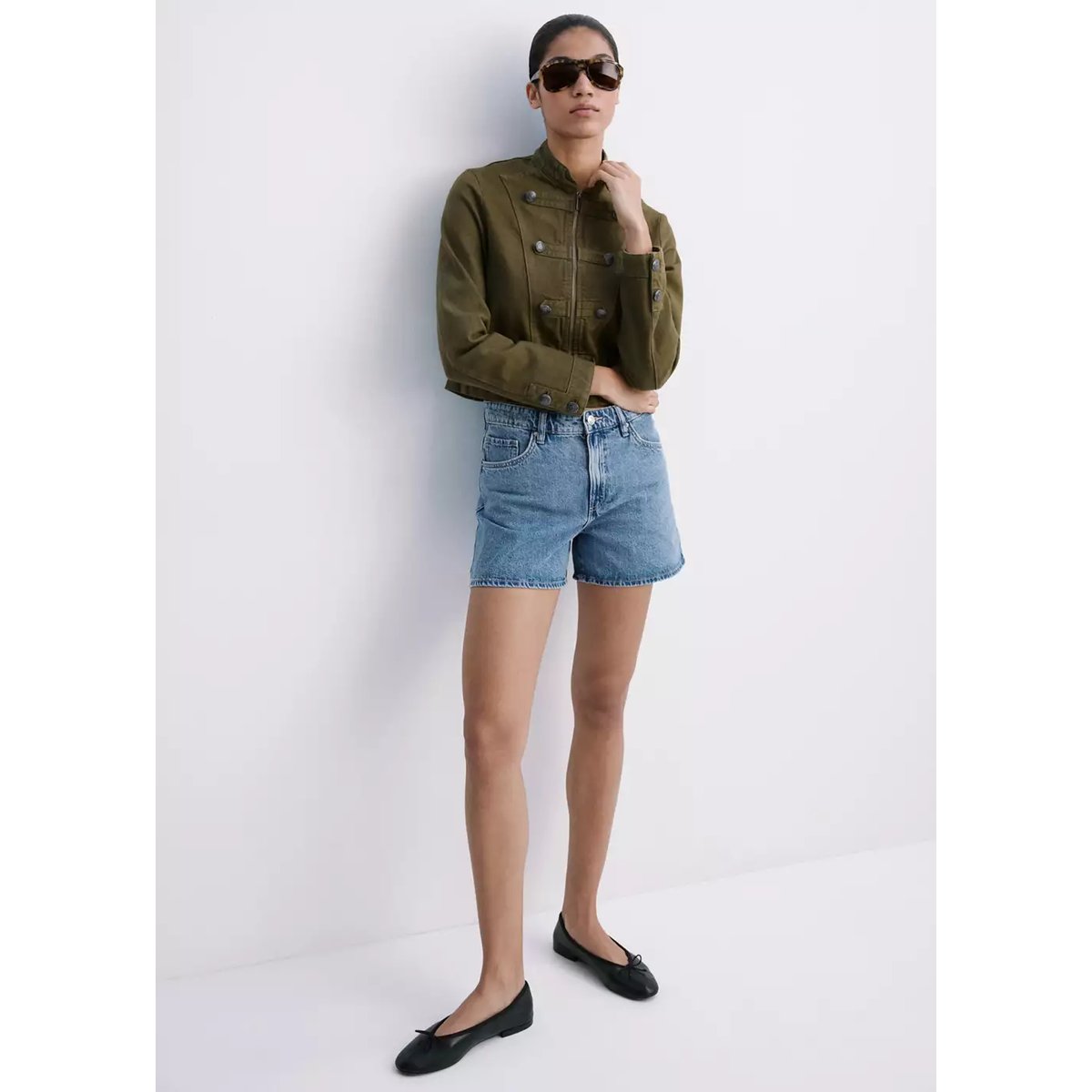 Short en jean droit bleu moyen, MANGO