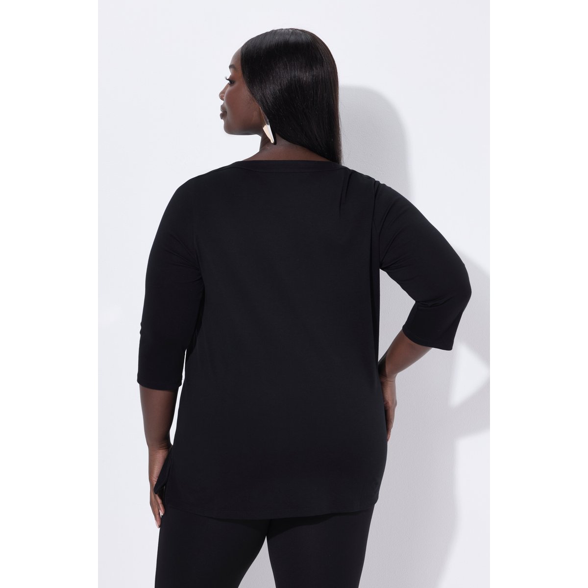 T-shirt en coton Pima. Petits strass. noir, ULLA POPKEN
