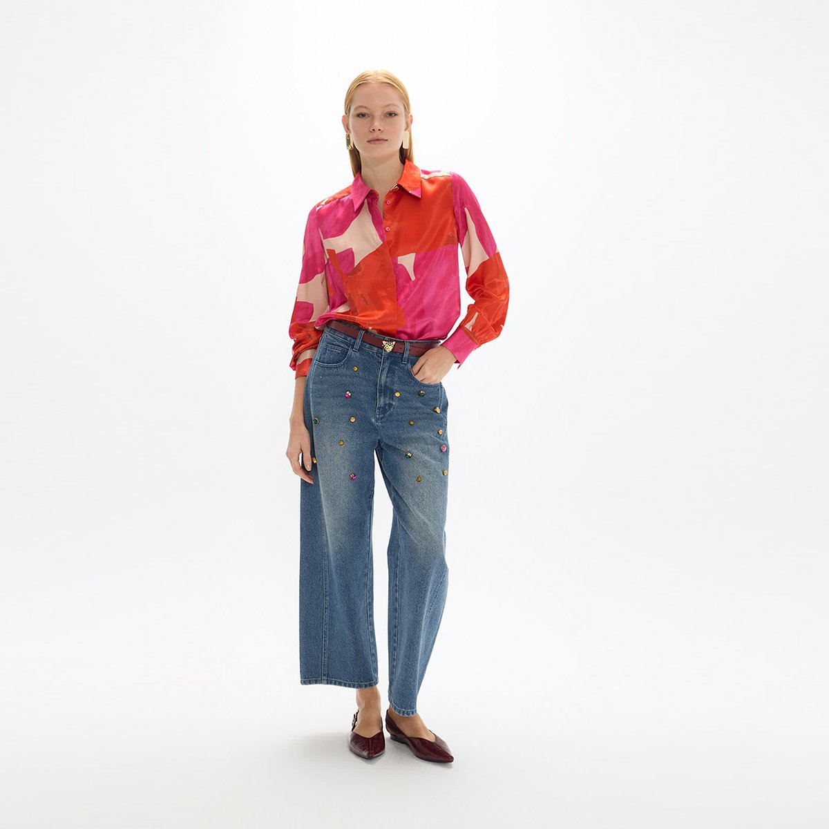Chemise fluide imprimé fleurs à manches longues fuschia, LOLA CASADEMUNT