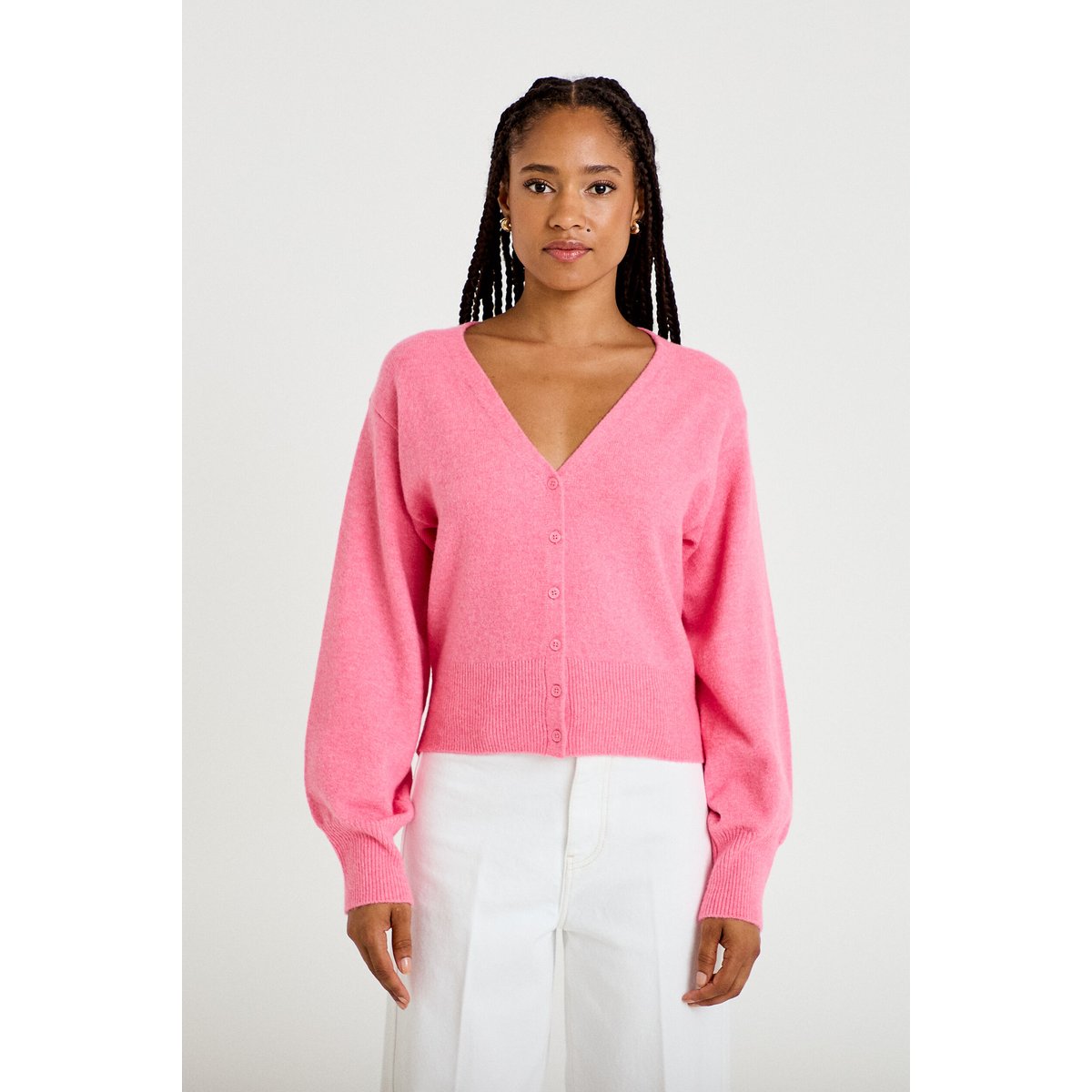 Gilet col v manches longues rose vif, CACHE CACHE