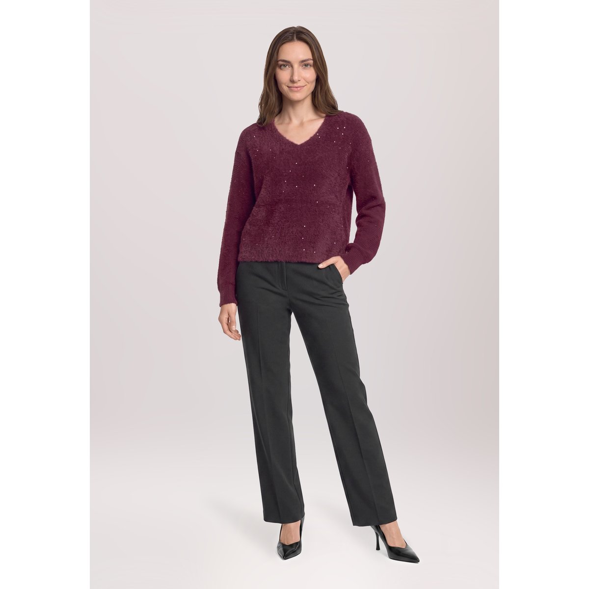 Pull-over en maille à encolure en v maroon banner, BETTY BARCLAY