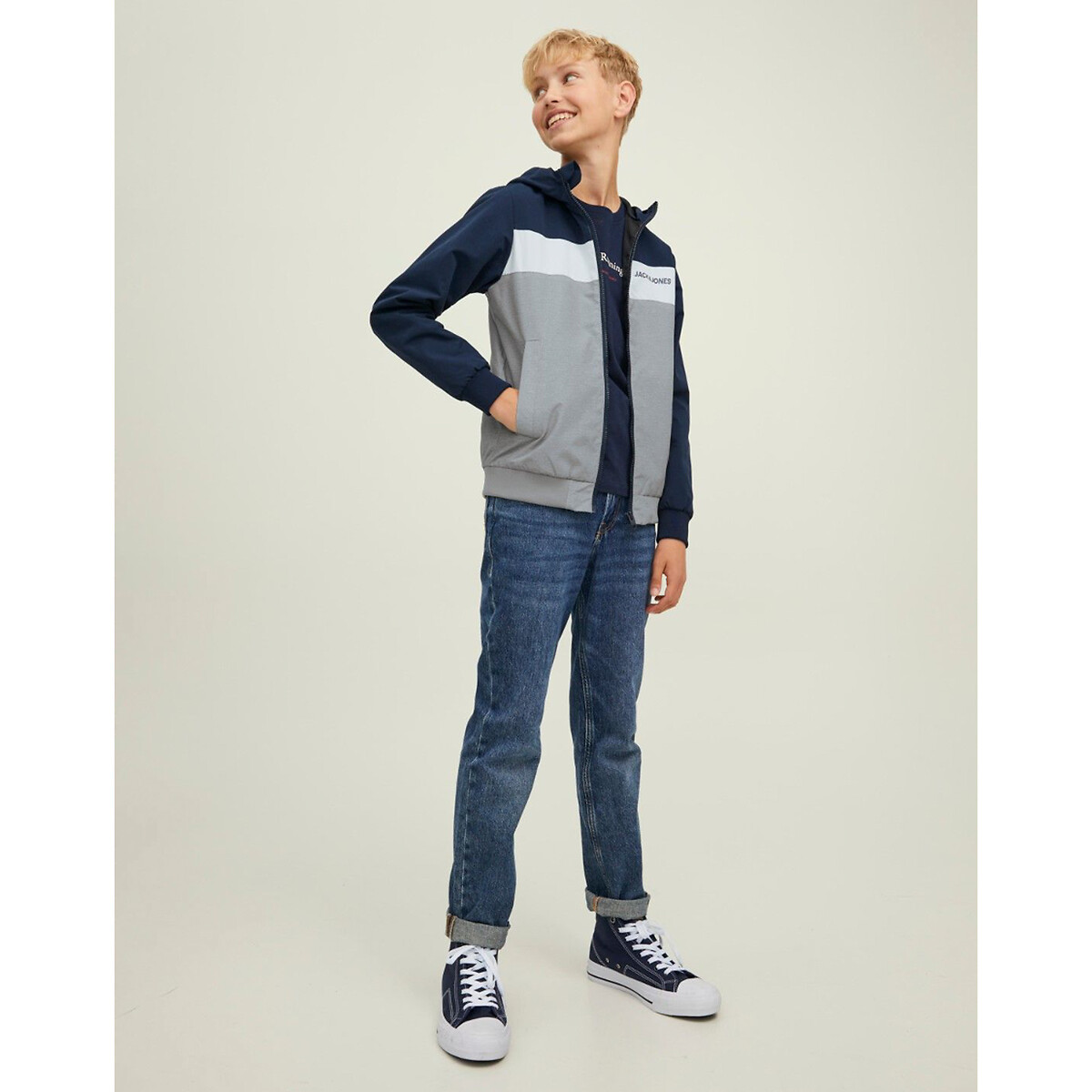Blouson à capuche 10-16 ans bleu marine + gris, JACK & JONES JUNIOR