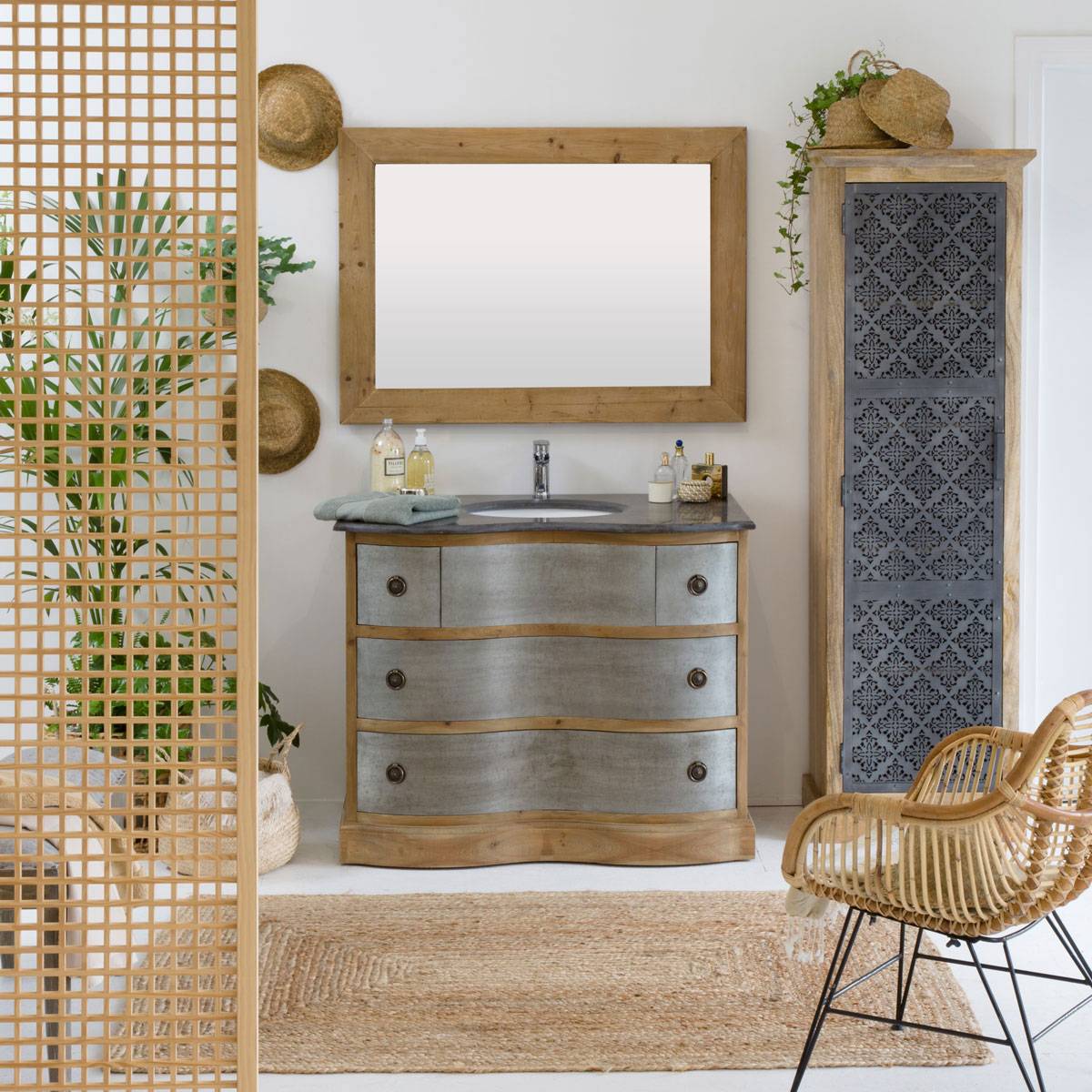 Colonne en bois de manguier SAHARA gris, MADE IN MEUBLES