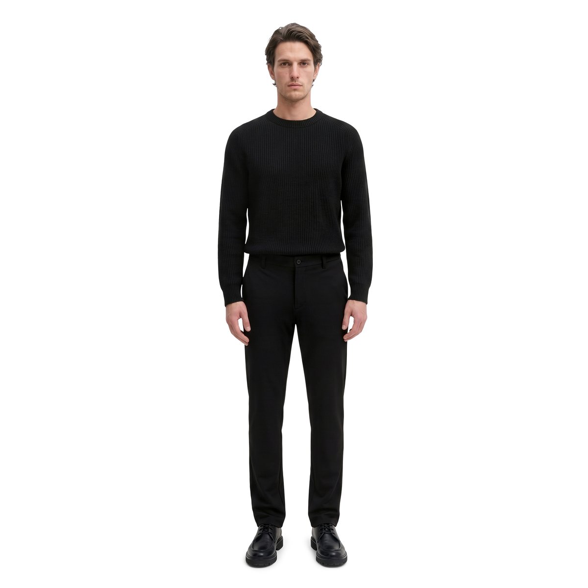 Pantalon modèle Morot Jogger fuselé en jersey interlock doux noir, MARC O'POLO