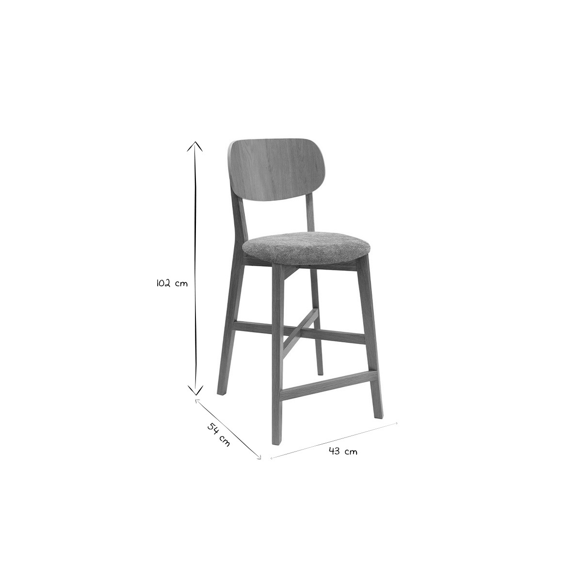 Tabouret de bar en bois clair chêne et tissu effet velours texturé vert kaki H65 cm LUCIA terra cotta, MILIBOO