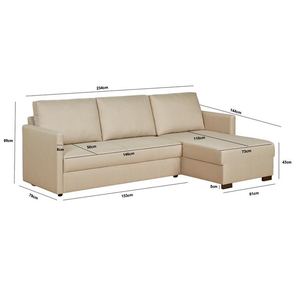 Sofá Roma, de 3 lugares reversível, Lourini® bege, LOURINI