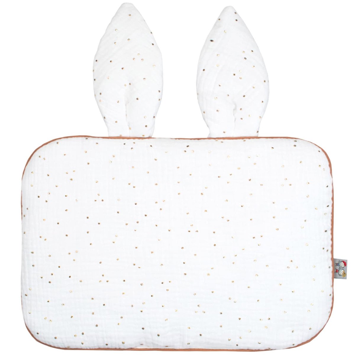 Oreiller plat coussin lapin réversible en gaze de coton JEANNE blanc à pois or, SEVIRA KIDS