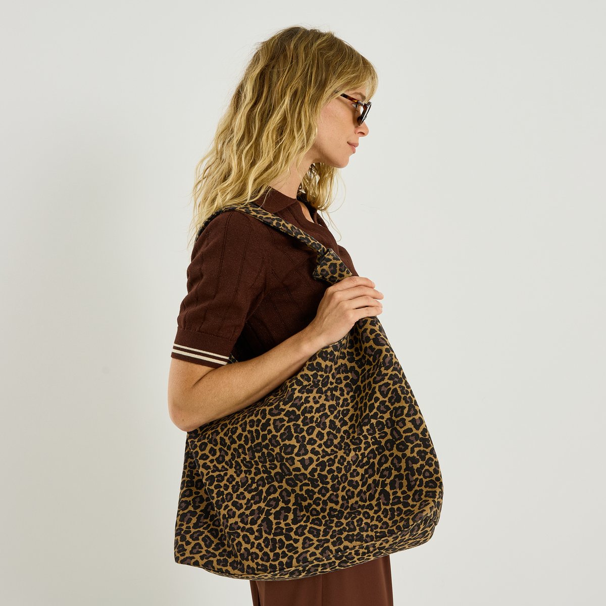 Grand sac imprimé léopard marron camel, GRAIN DE MALICE