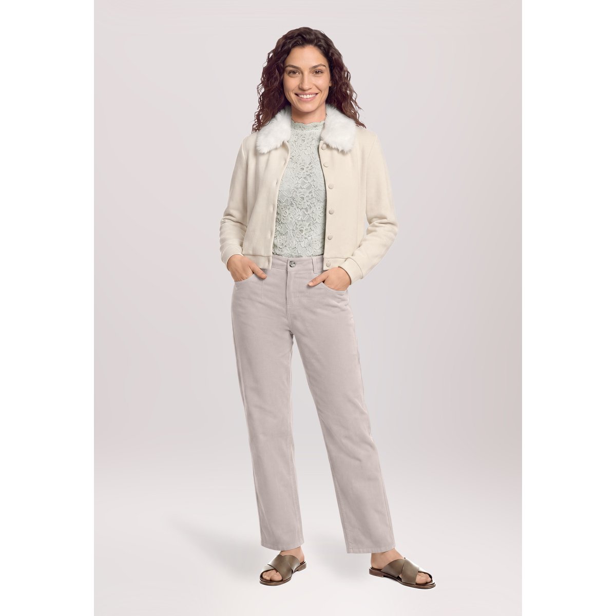 Pantalon casual avec structure taupe, CARTOON
