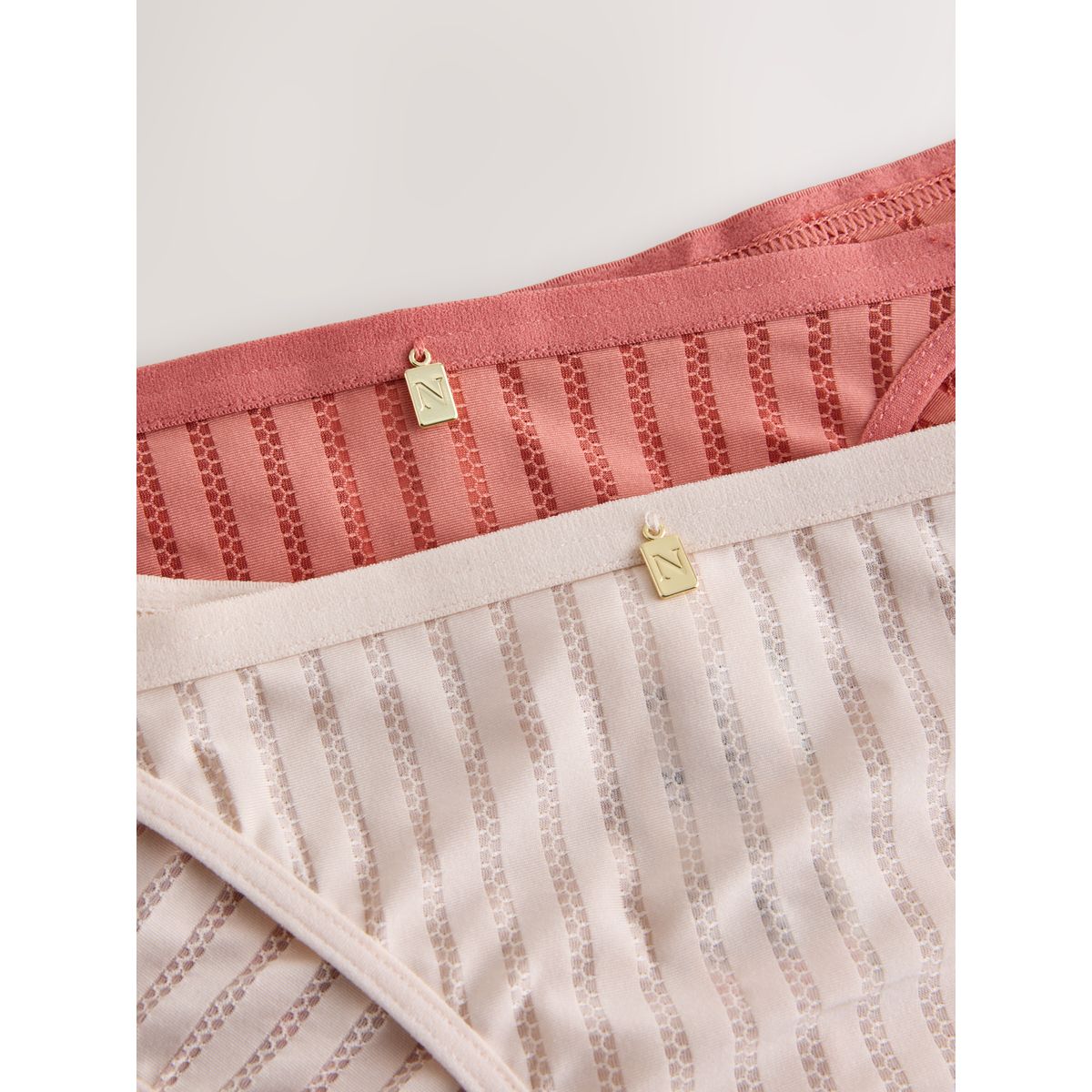 Culotte rayée en microfibre, lot de 2 corail/ecru, NEXT