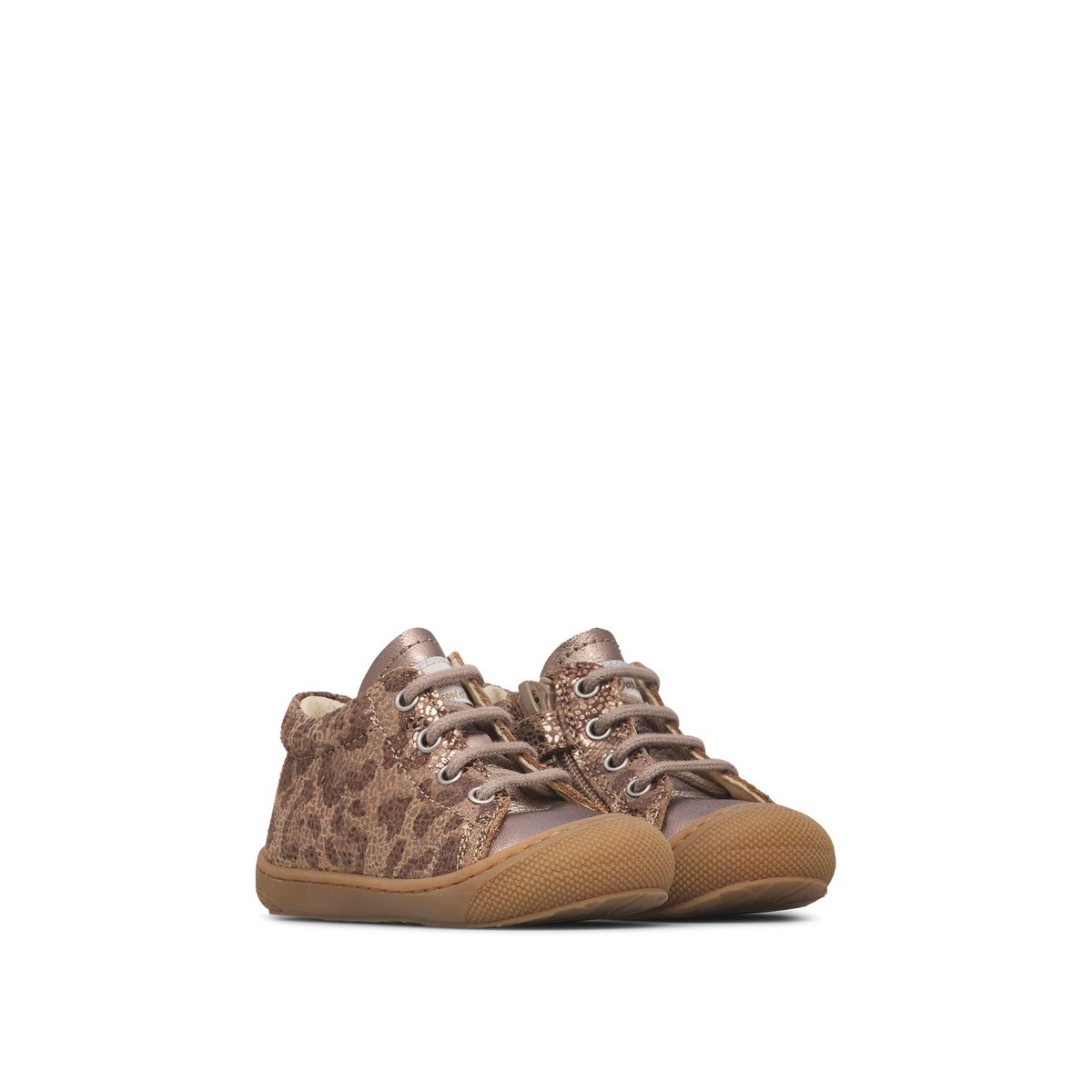 Chaussures en cuir pour les premiers pas avec zip COCOON ZIP marron-gris, NATURINO
