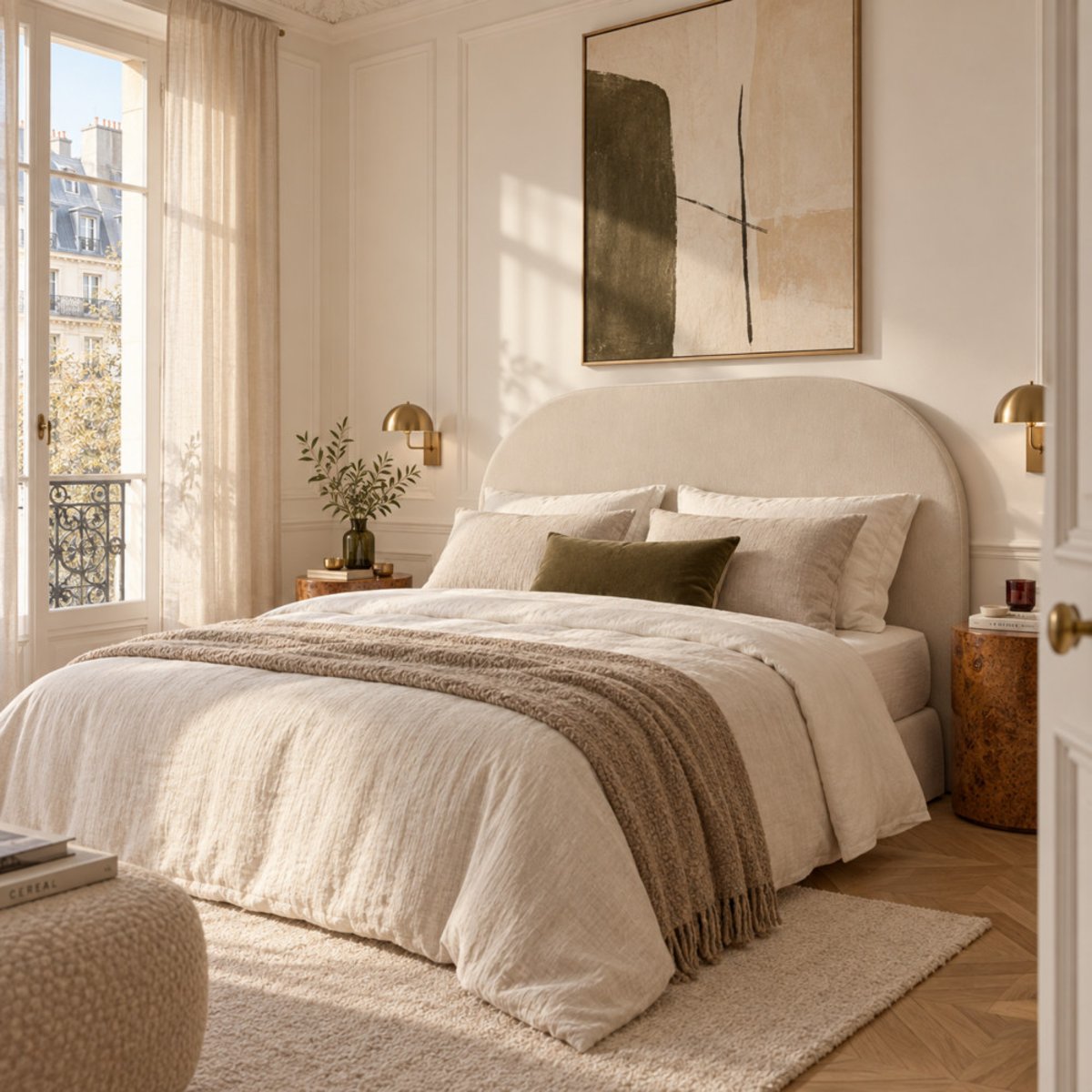 Tête de lit compressée en tissu demi-lune L 160 cm- WAYNE beige, DRAWER